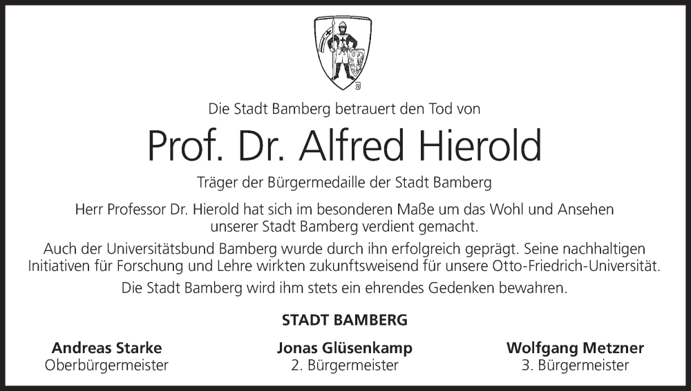  Traueranzeige für Alfred Hierold vom 13.09.2025 aus MGO