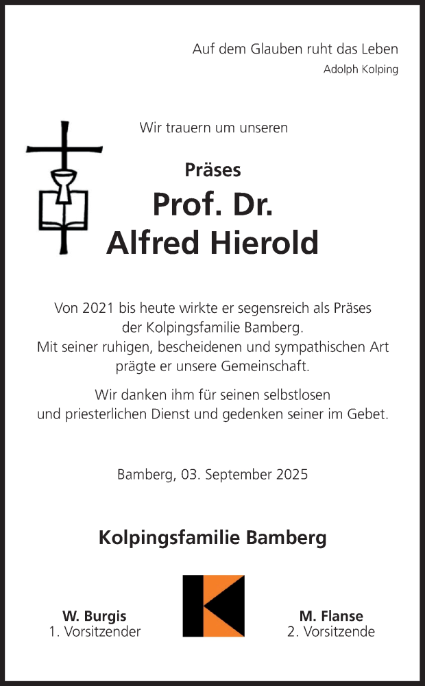  Traueranzeige für Alfred Hierold vom 06.09.2025 aus MGO
