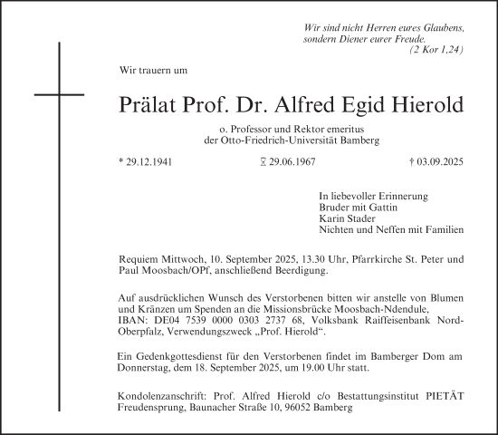 Anzeige von Alfred Egid Hierold von MGO