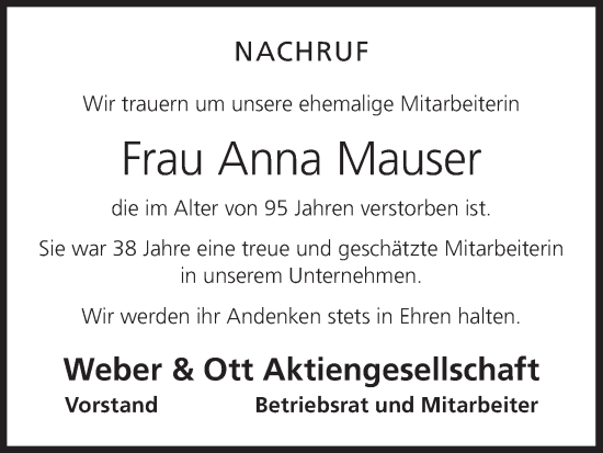 Anzeige von Anna Mauser von MGO