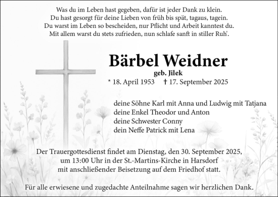 Anzeige von Bärbel Weidner von MGO