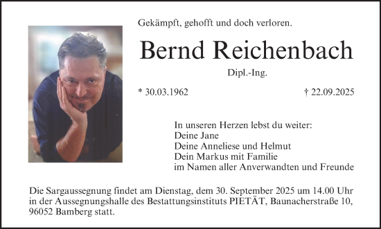 Anzeige von Bernd Reichenbach von MGO