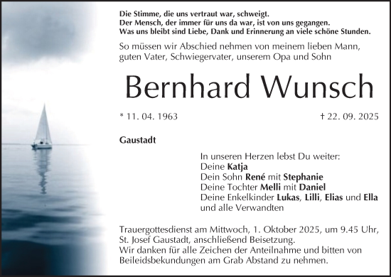 Anzeige von Bernhard Wunsch von MGO