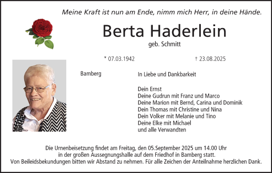 Anzeige von Berta Haderlein von MGO