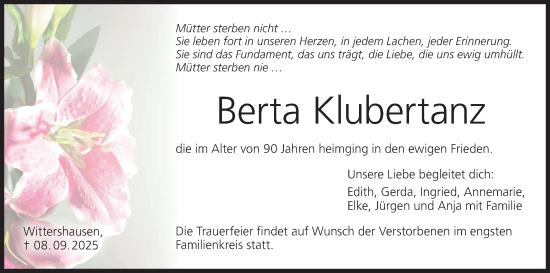 Anzeige von Berta Klubertanz von MGO