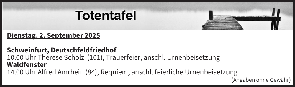  Traueranzeige für Bestattungen vom 02.09.2025 vom 02.09.2025 aus MGO