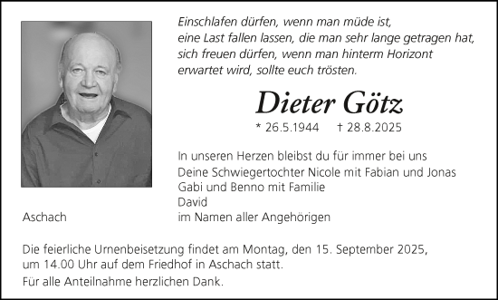 Anzeige von Dieter Götz von MGO