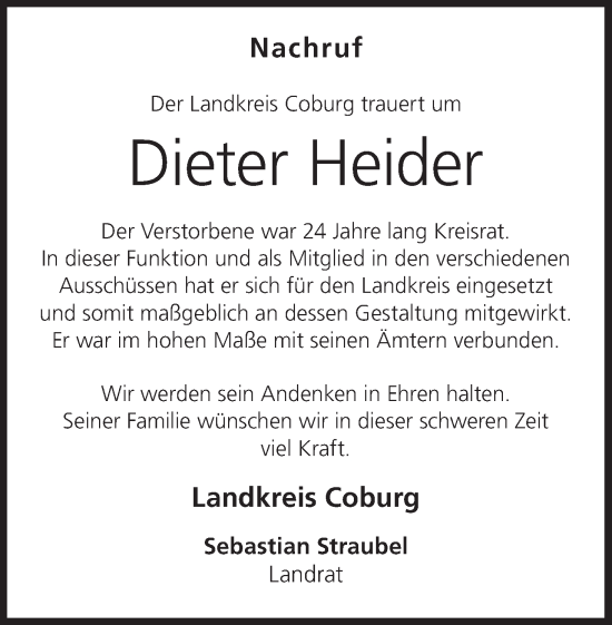 Anzeige von Dieter Heider von MGO