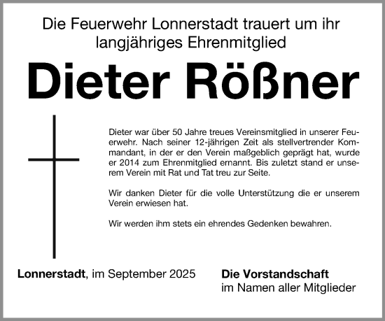 Anzeige von Dieter Rößner von MGO