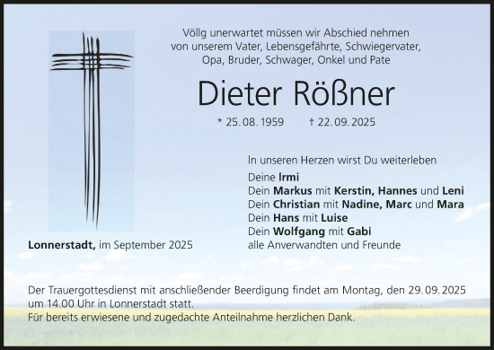 Anzeige von Dieter Rößner von MGO