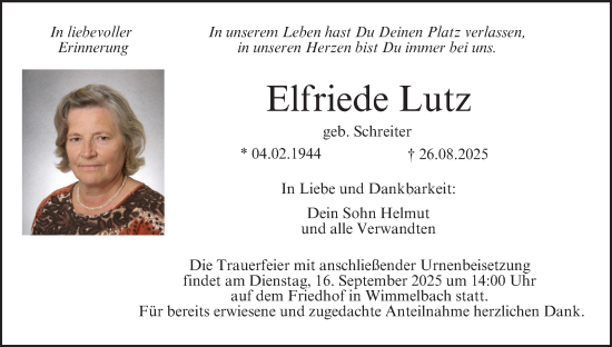 Anzeige von Elfriede Lutz von MGO