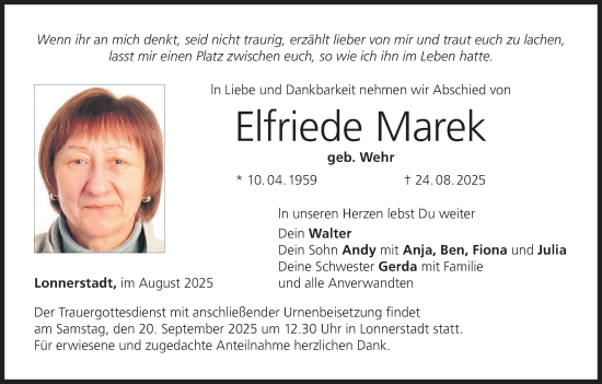 Anzeige von Elfriede Marek von MGO