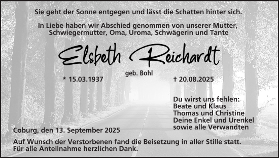 Anzeige von Elsbeth Reichardt von MGO