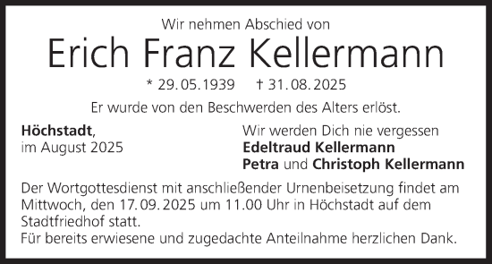 Anzeige von Erich Franz Kellermann von MGO
