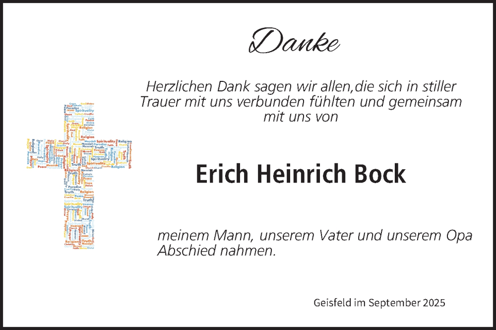  Traueranzeige für Erich Heinrich Bock vom 20.09.2025 aus MGO