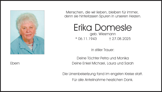Anzeige von Erika Domesle von MGO