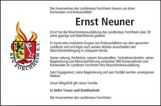 Anzeige von Ernst Neuner von MGO