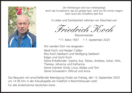 Anzeige von Friedrich Koch von MGO