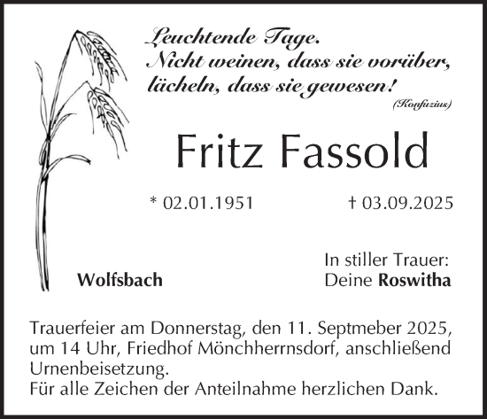 Anzeige von Fritz Fassold von MGO