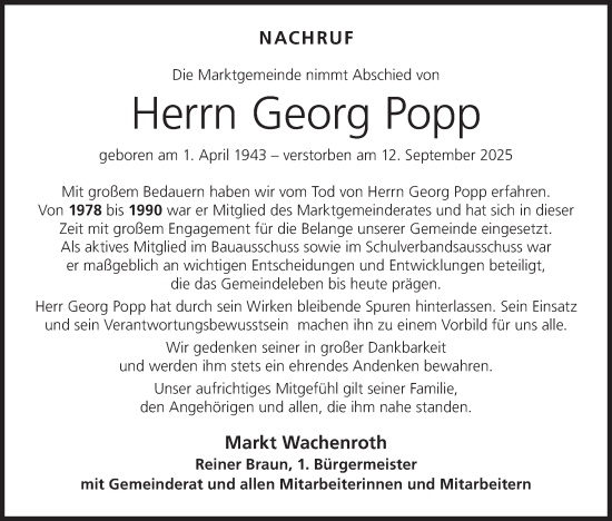 Anzeige von Georg Popp von MGO