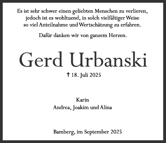 Anzeige von Gerd Urbanski von MGO