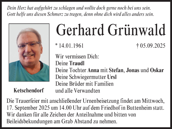 Anzeige von Gerhard Grünwald von MGO