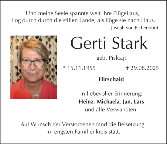 Anzeige von Gerti Stark von MGO