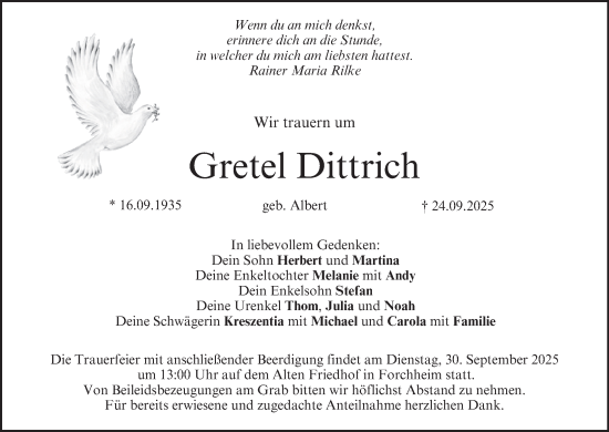 Anzeige von Gretel Dittrich von MGO