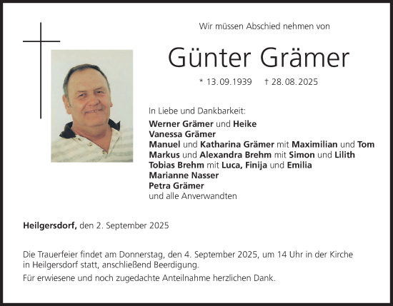 Anzeige von Günter Grämer von MGO
