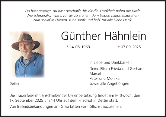 Anzeige von Günther Hähnlein von MGO