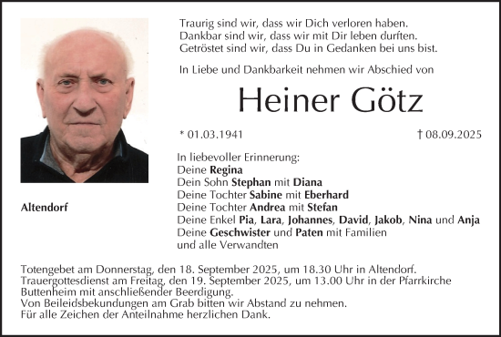 Anzeige von Heiner Götz von MGO