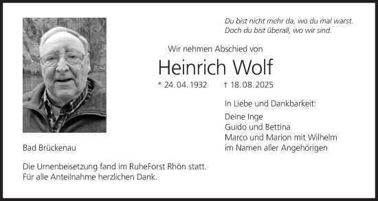 Anzeige von Heinrich Wolf von MGO