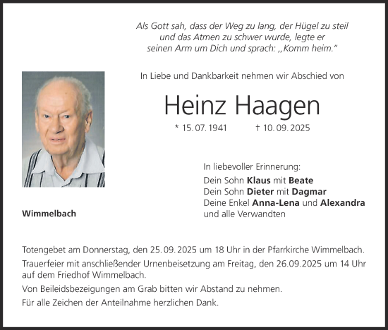 Anzeige von Heinz Haagen von MGO