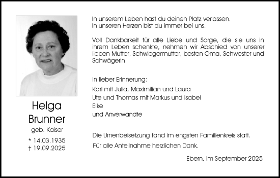 Anzeige von Helga Brunner von MGO