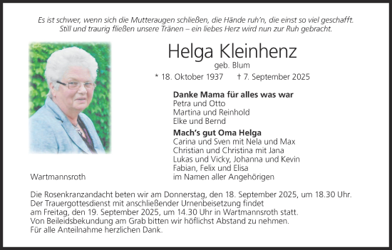 Anzeige von Helga Kleinhenz von MGO