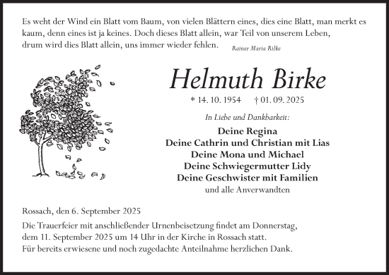 Anzeige von Helmuth Birke von MGO