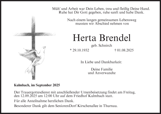 Anzeige von Herta Brendel von MGO