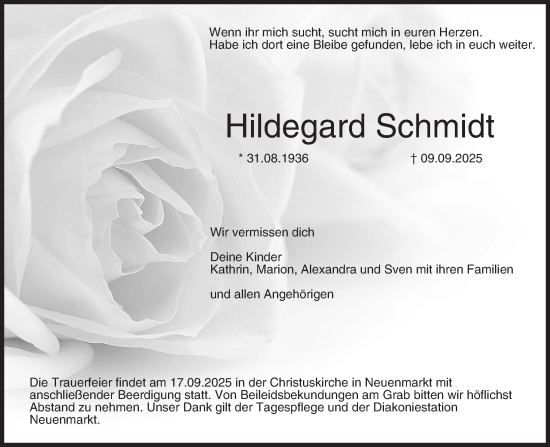 Anzeige von Hildegard Schmidt von MGO
