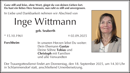 Anzeige von Inge Wittmann von MGO