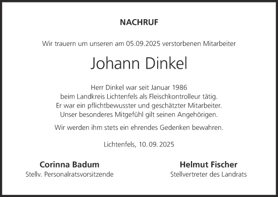 Anzeige von Johann Dinkel von MGO