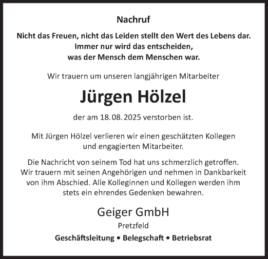 Anzeige von Jürgen Hölzel von MGO