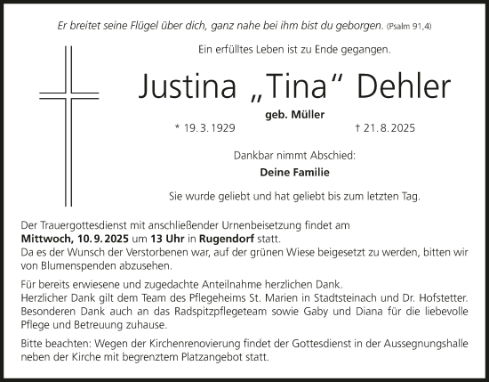 Anzeige von Justina Dehler von MGO