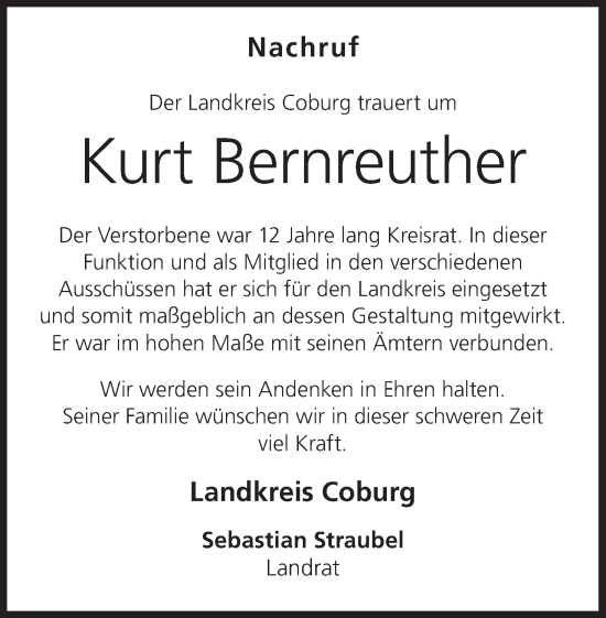 Anzeige von Kurt Bernreuther von MGO