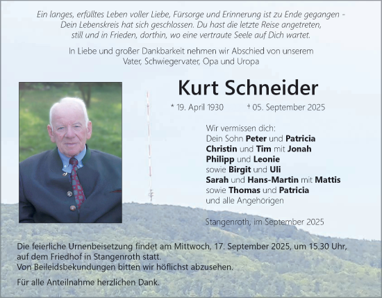 Anzeige von Kurt Schneider von MGO