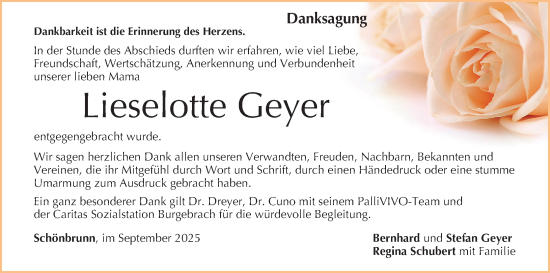 Anzeige von Lieselotte Geyer von MGO