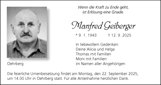Anzeige von Manfred Geiberger von MGO