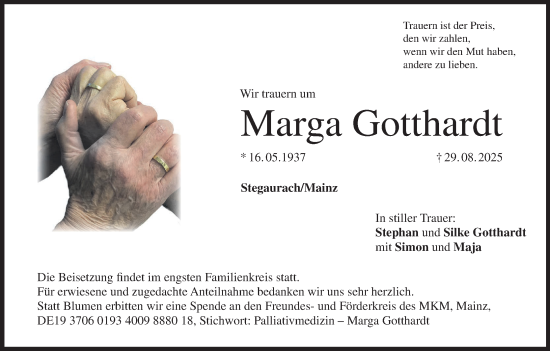 Anzeige von Marga Gotthardt von MGO