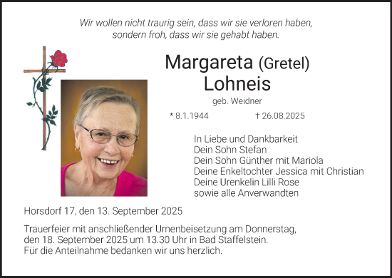 Anzeige von Margareta Lohneis von MGO