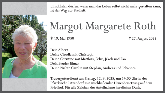 Anzeige von Margot Margarete Roth von MGO