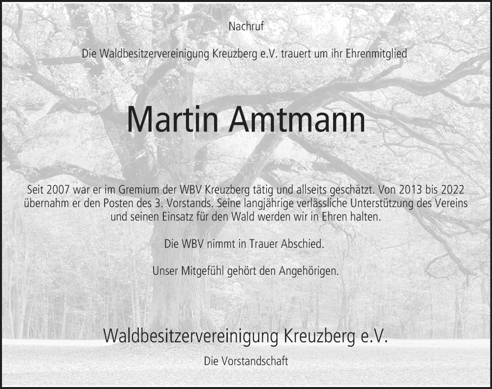  Traueranzeige für Martin Amtmann vom 13.09.2025 aus MGO